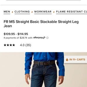 Ariat Men FR M5 Straight Basic Stackable Straight Leg Jeans - Color Shale